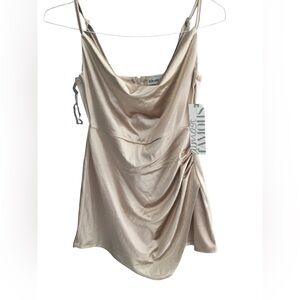 NWT Almost Famous Women’s Wrap Satin Mini Romper. Size M . Champagne